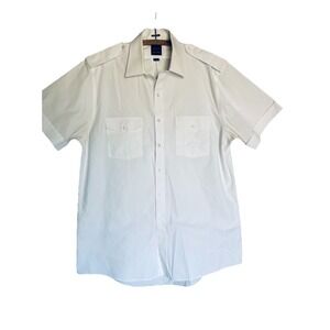 Brooks Brothers NetJets Mens Shirt 17 White Short Sleeve‎ Supima Cotton pilot